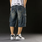 Men's Baggy Long Cargo Denim Shorts Wide Leg Big Man Plus Sizes