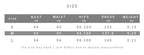 Size chart for clothing with measurements in centimeters and kilograms.