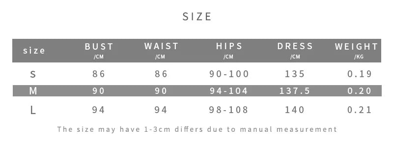 Size chart for clothing with measurements in centimeters and kilograms.