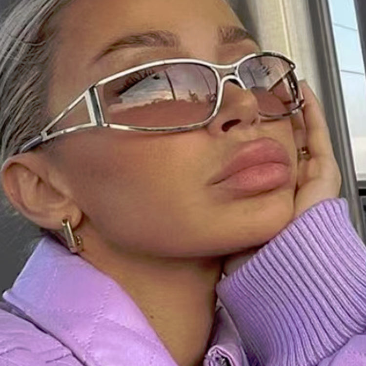 Gradient Sunglasses Oversized Metal-Frame Retro Style