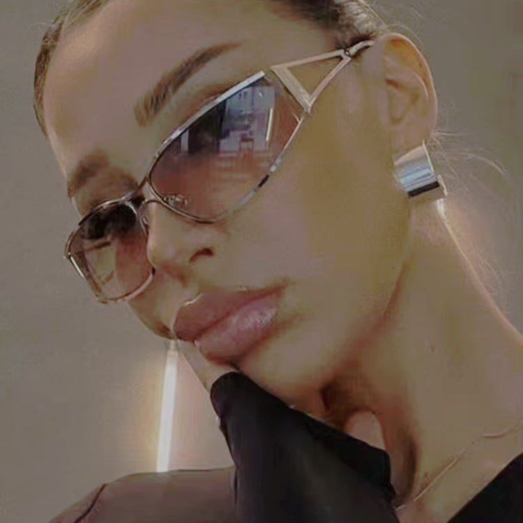 Gradient Sunglasses Oversized Metal-Frame Retro Style