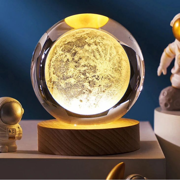 3D Crystal Ball Decoration Astronomy Solar System Planets Moon Globe 6cm Night Light