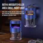 Two blue mosquito killer traps shown in a dark indoor setting.