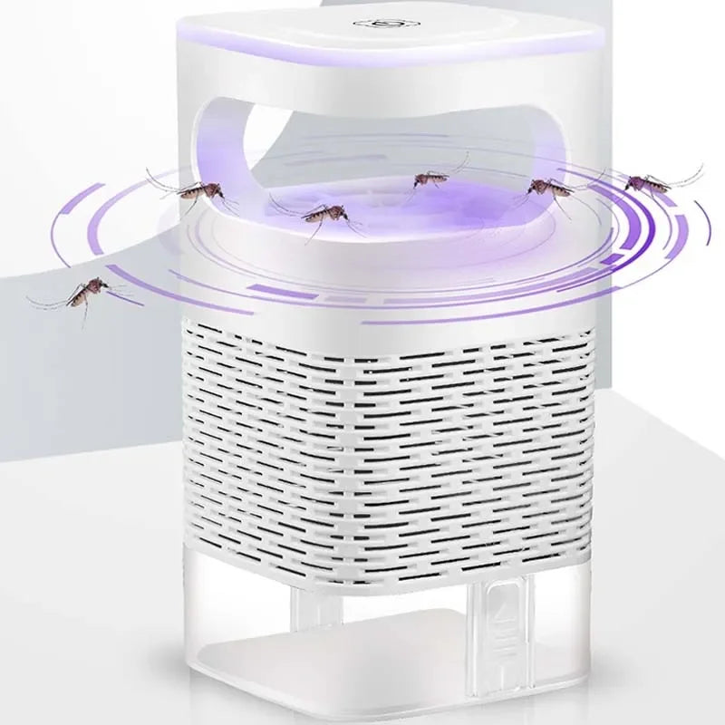 Mosquito trap with mosquitoes around it on a white background