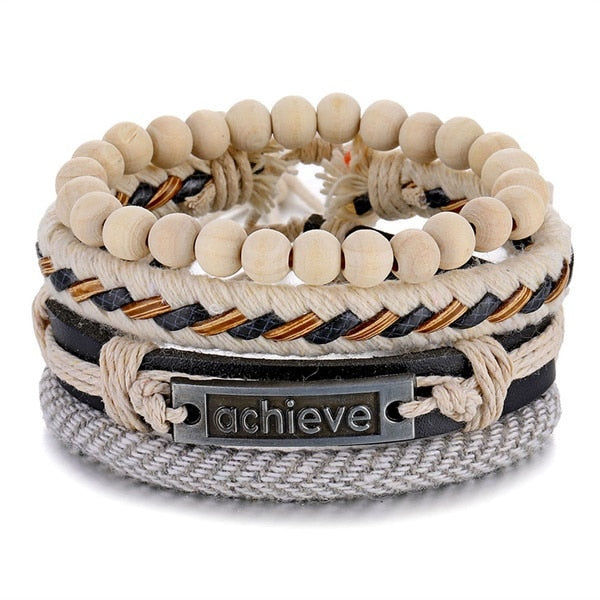Stacked Bracelet Bangle Chunky Leather