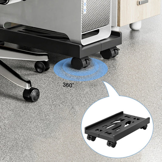 Computer Trolley 4 Caster Wheels Adjustable Tower Stand Fits Most PCs