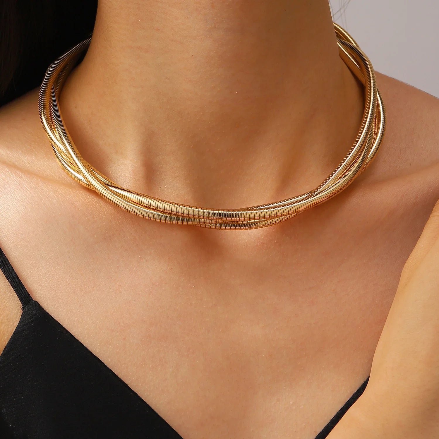 Multi-strand Choker Necklace and Bracelet Intertwined Design