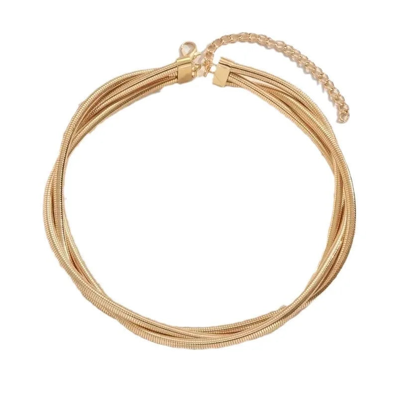 Multi-strand Choker Necklace and Bracelet Intertwined Design