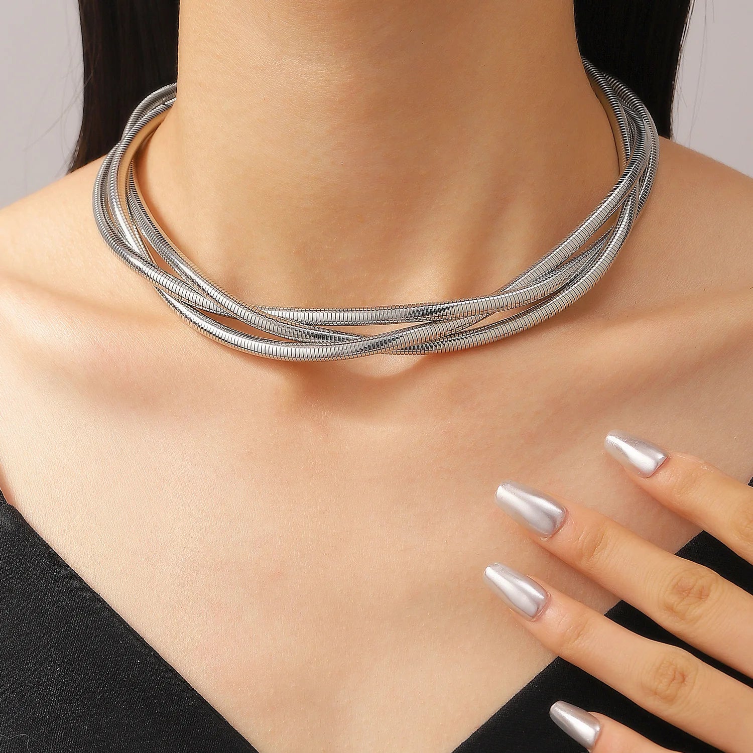 Multi-strand Choker Necklace Intertwined Design