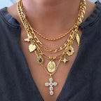 Multilayer Necklace Rhinestone Cross Pendant Collarbone Chain Butterfly Heart Love Alloy