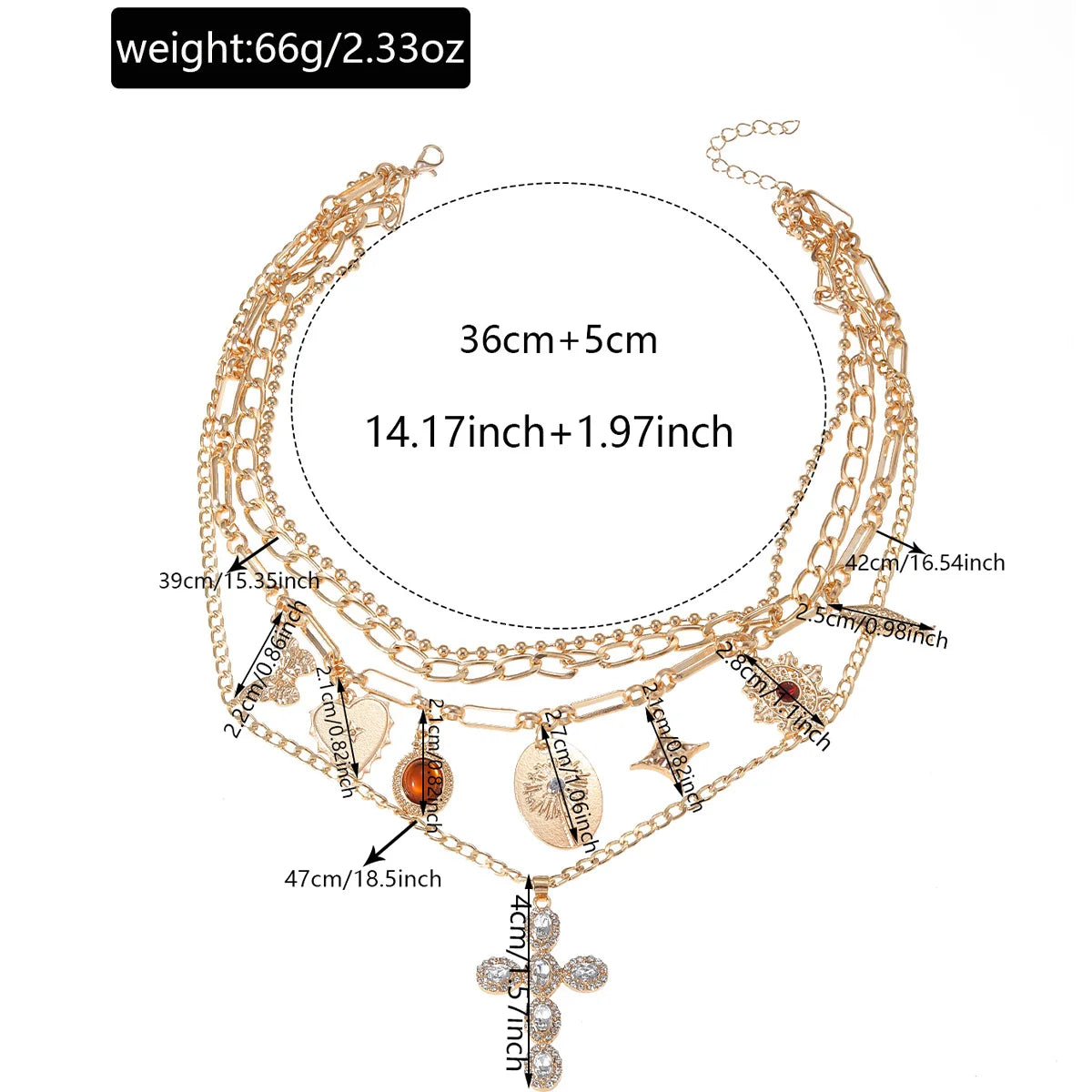 Multilayer Necklace Rhinestone Cross Pendant Collarbone Chain Butterfly Heart Love Alloy