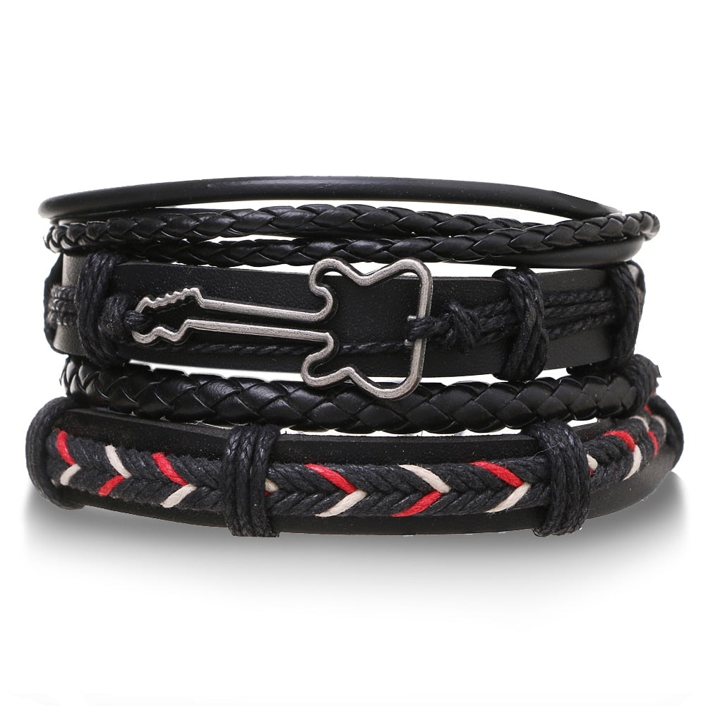 Stacked Bracelet Bangle Chunky Leather