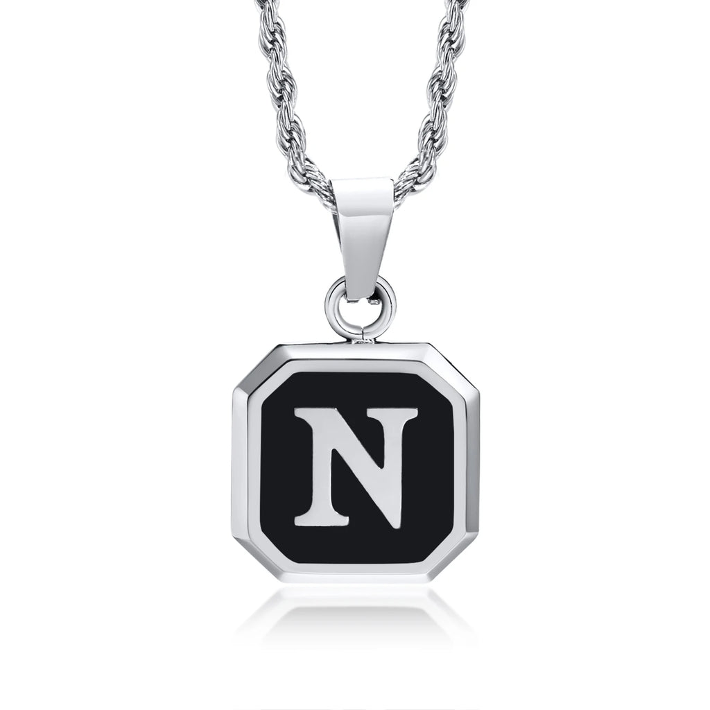 Name Initial Personalised Necklace A-Z Square Stainless Steel Pendant