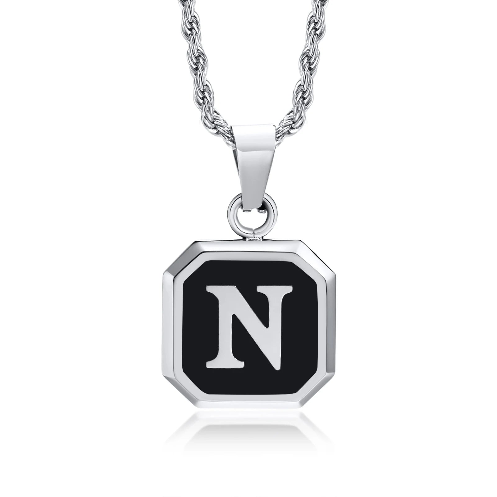 Name Initial Personalised Necklace A-Z Square Stainless Steel Pendant