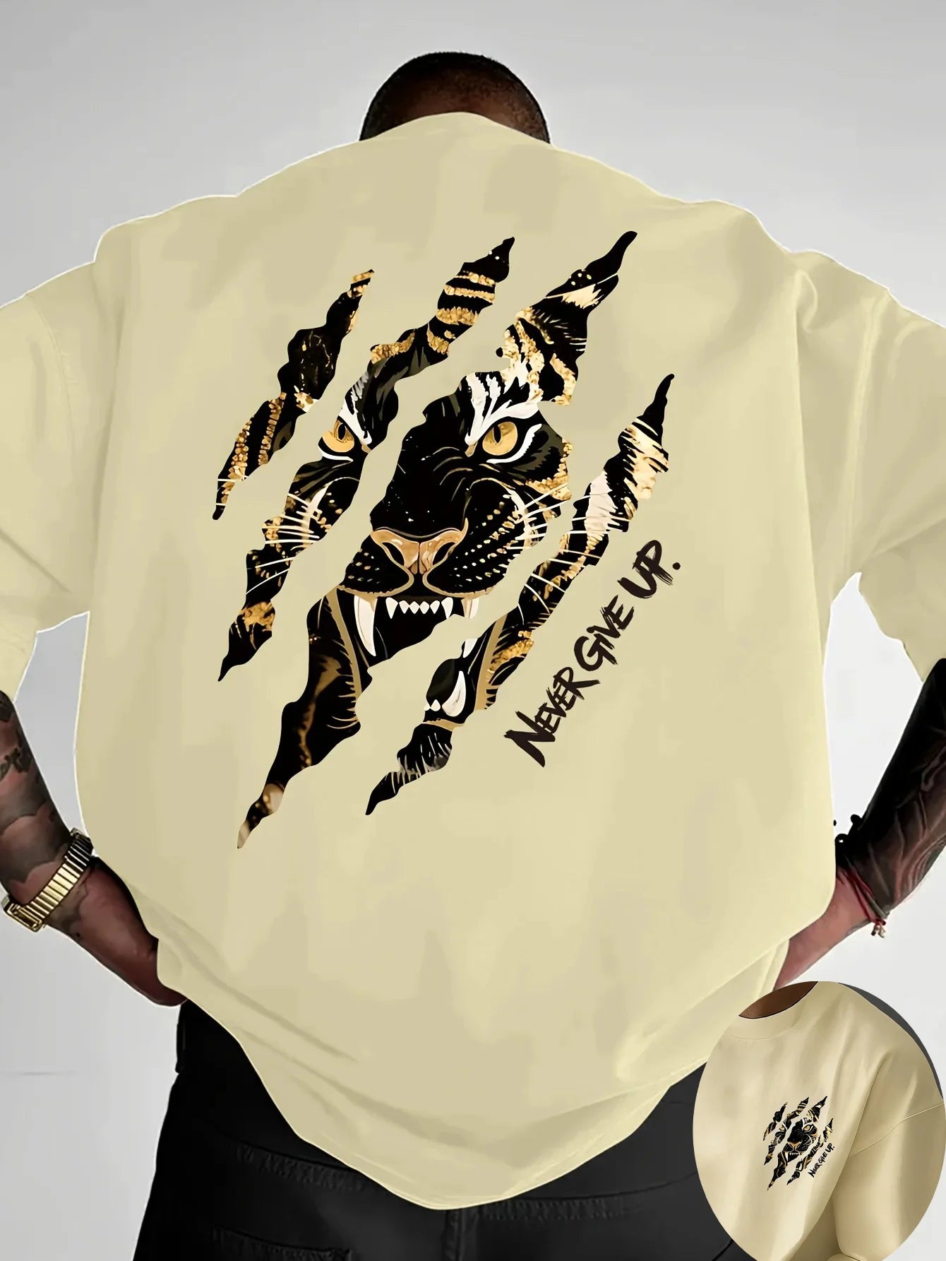 NEVER GIVE UP Motivation Tiger Art Graphic T-shirt