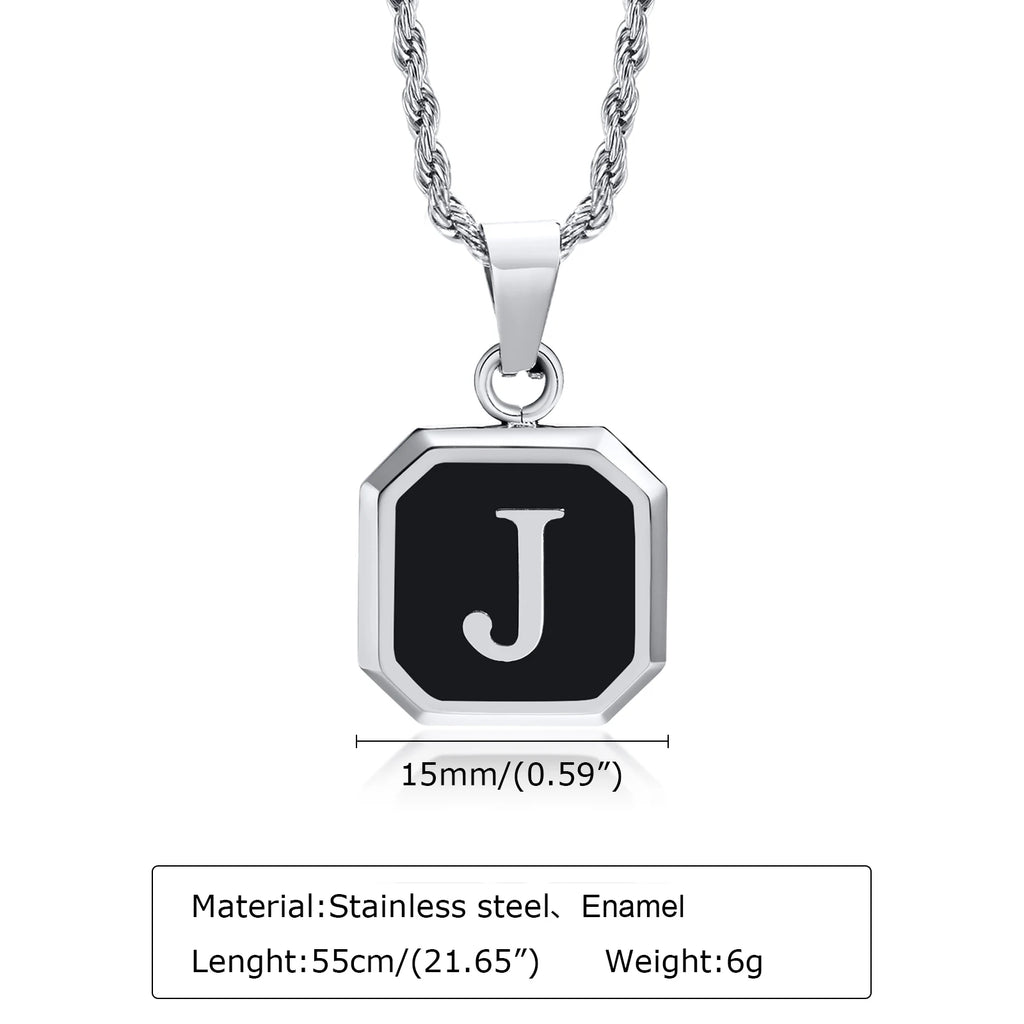 Name Initial Personalised Necklace A-Z Square Stainless Steel Pendant