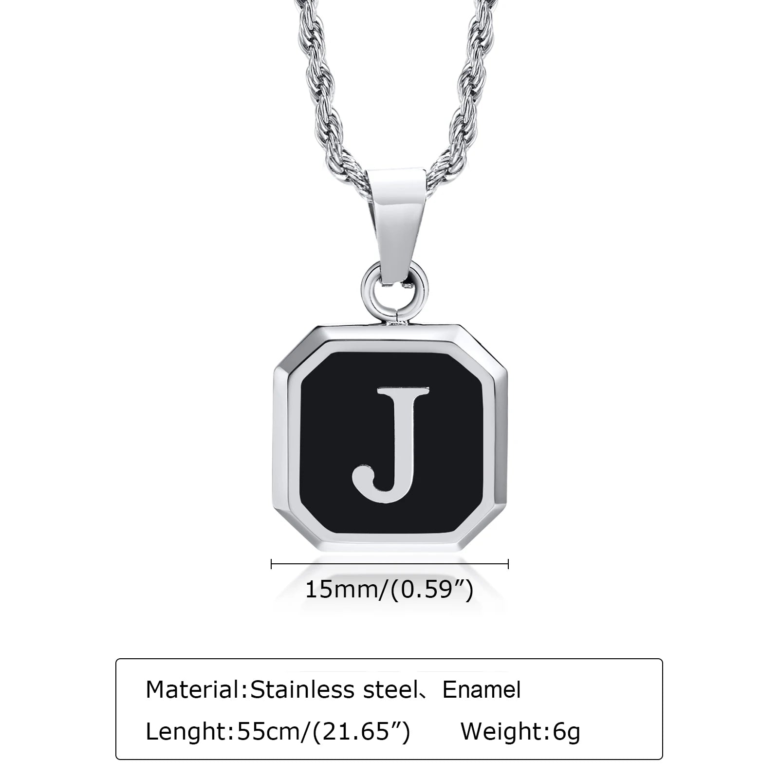 Name Initial Personalised Necklace A-Z Square Stainless Steel Pendant