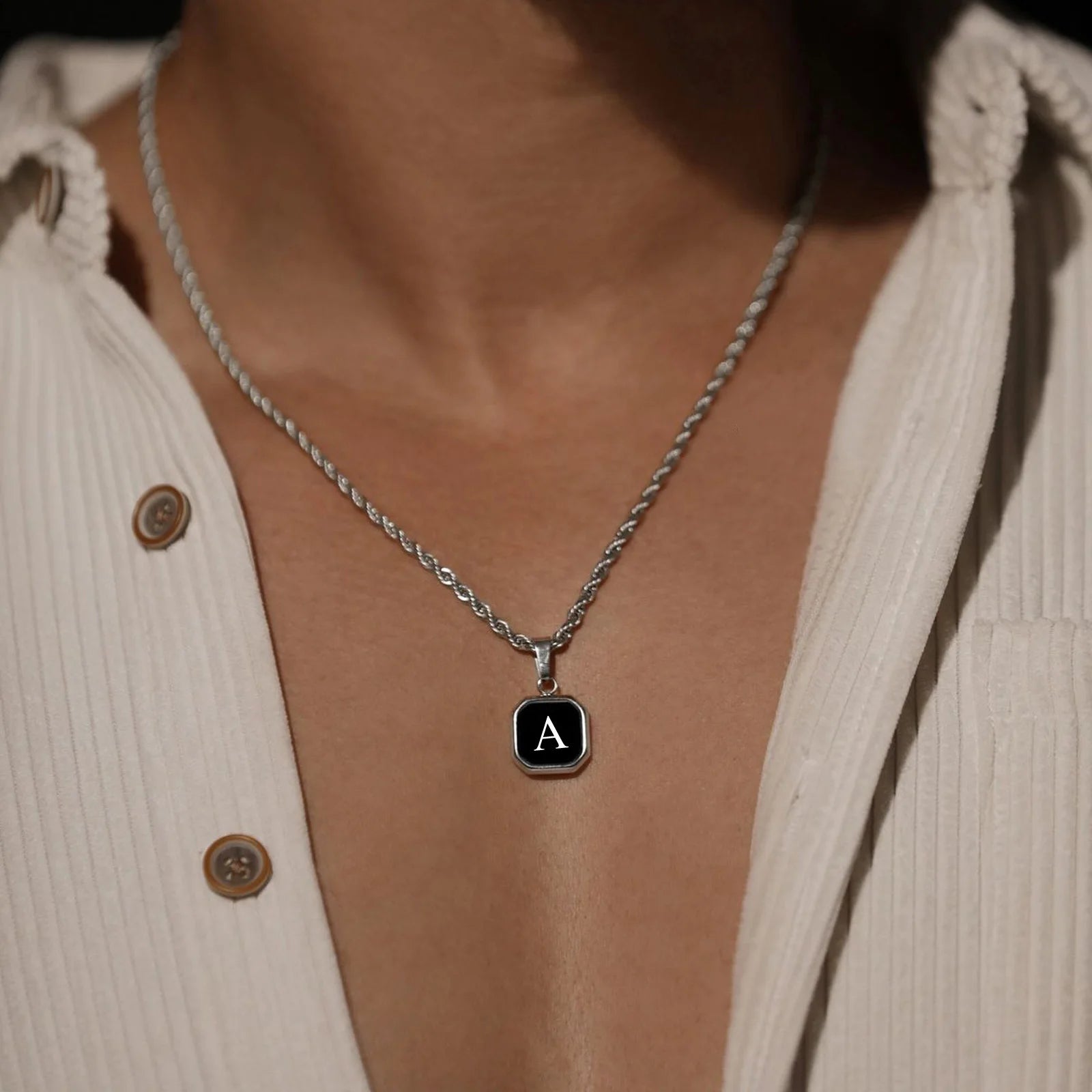 Name Initial Personalised Necklace A-Z Square Stainless Steel Pendant
