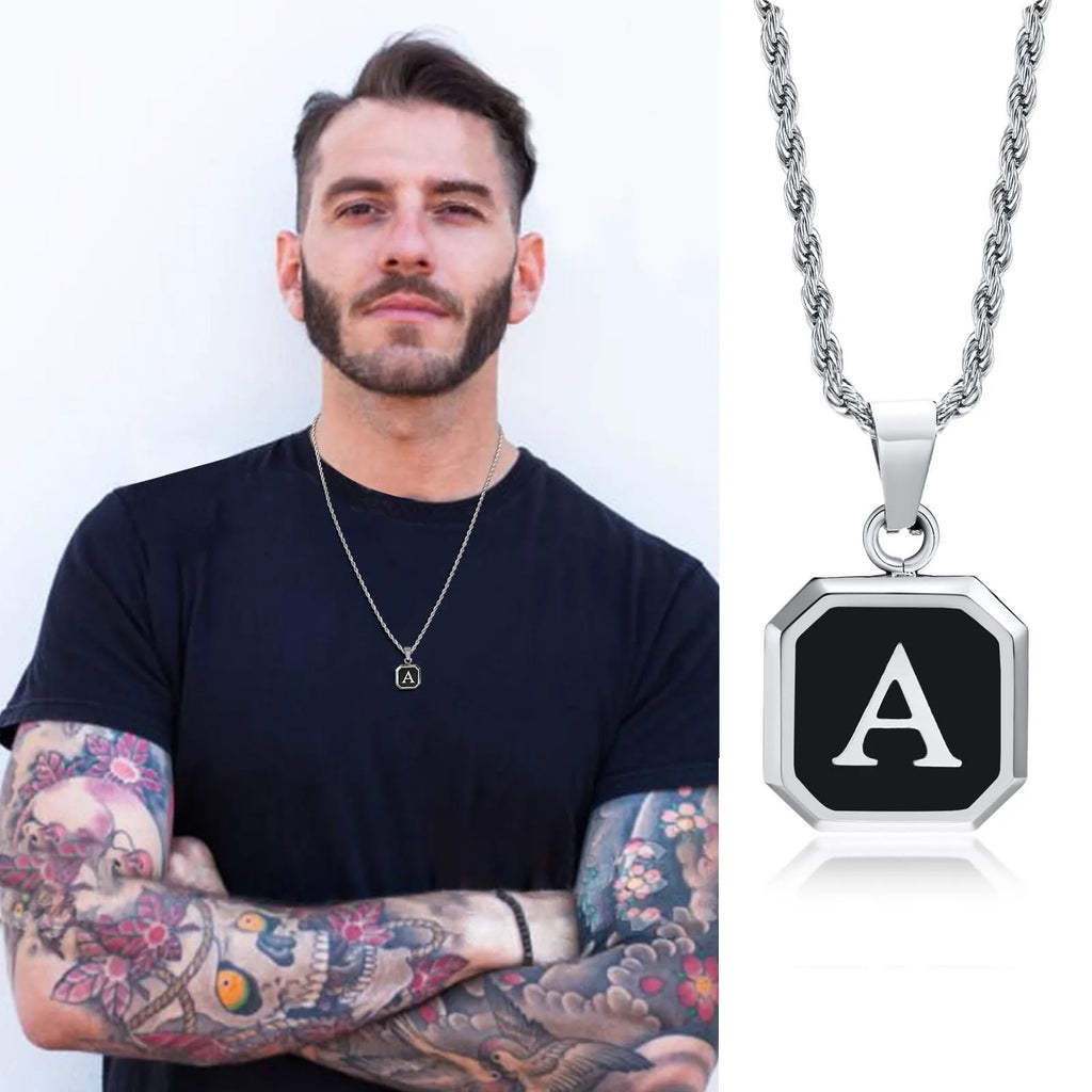 Name Initial Personalised Necklace A-Z Square Stainless Steel Pendant