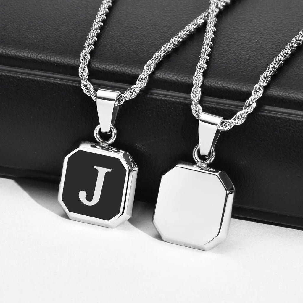 Name Initial Personalised Necklace A-Z Square Stainless Steel Pendant