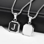 Name Initial Personalised Necklace A-Z Square Stainless Steel Pendant