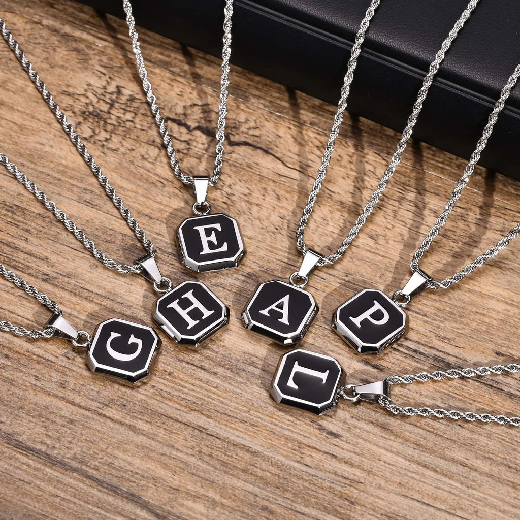 Name Initial Personalised Necklace A-Z Square Stainless Steel Pendant