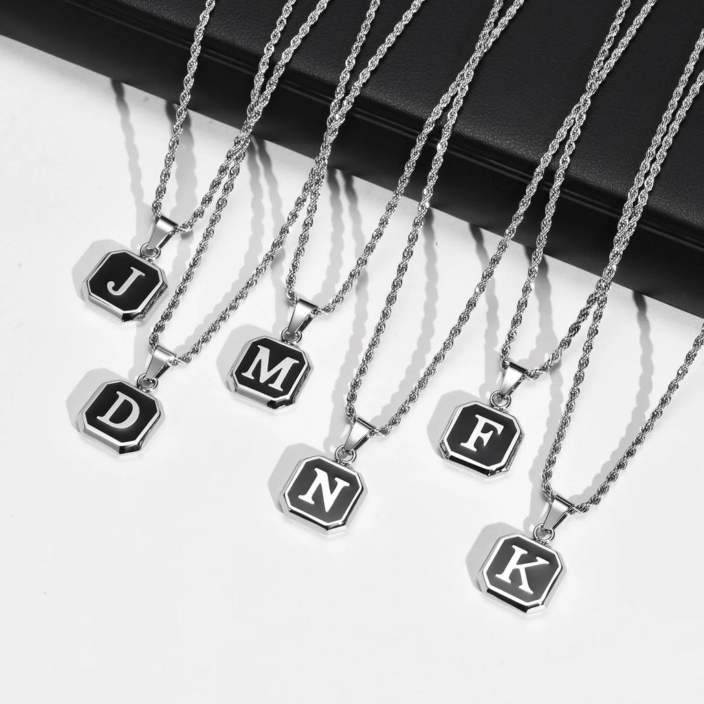Name Initial Personalised Necklace A-Z Square Stainless Steel Pendant