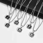 Name Initial Personalised Necklace A-Z Square Stainless Steel Pendant