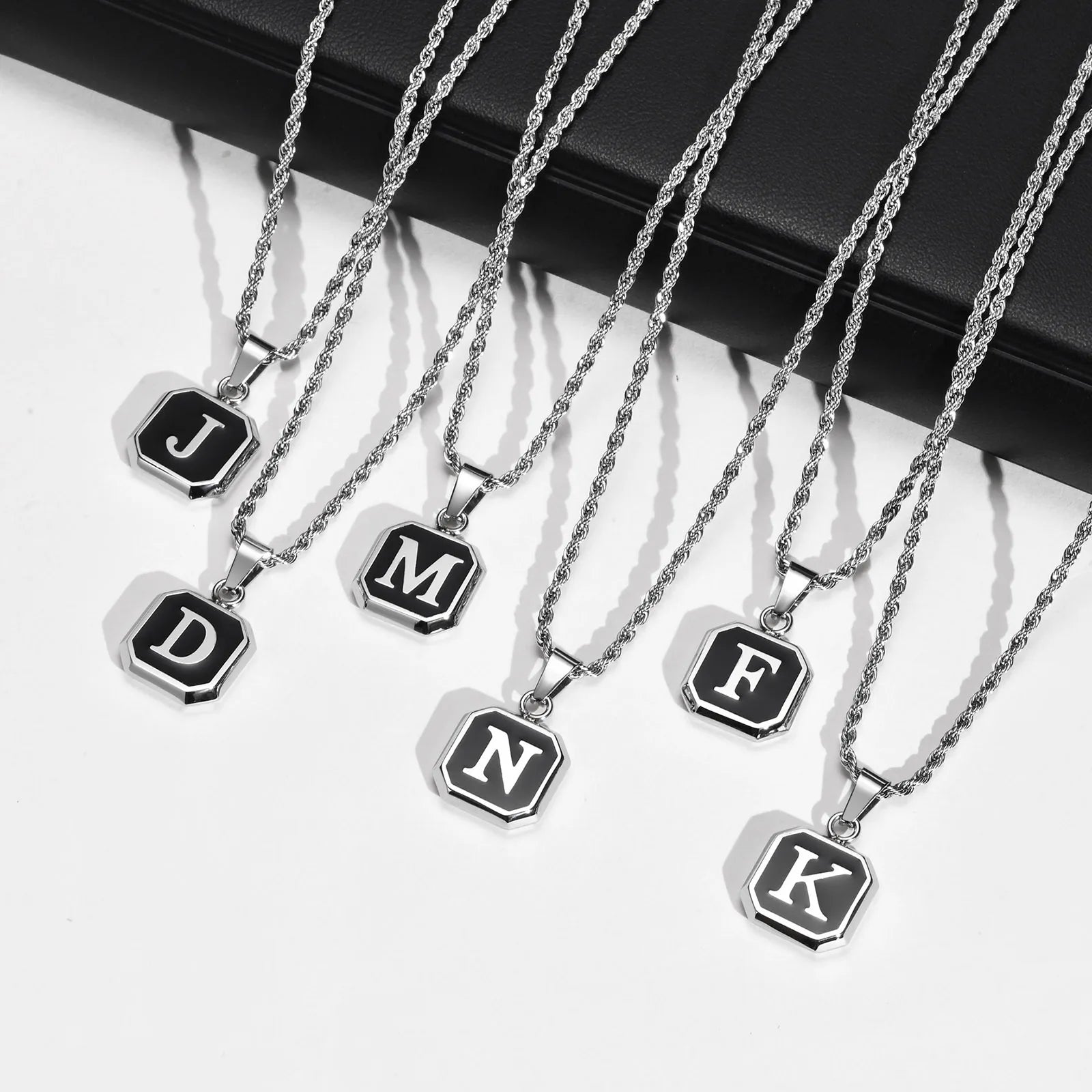 Name Initial Personalised Necklace A-Z Square Stainless Steel Pendant