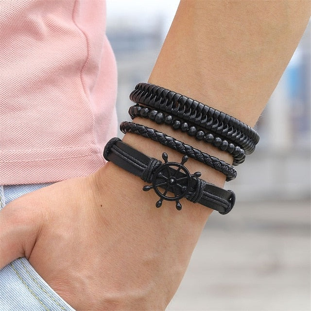 Stacked Bracelet Bangle Chunky Leather