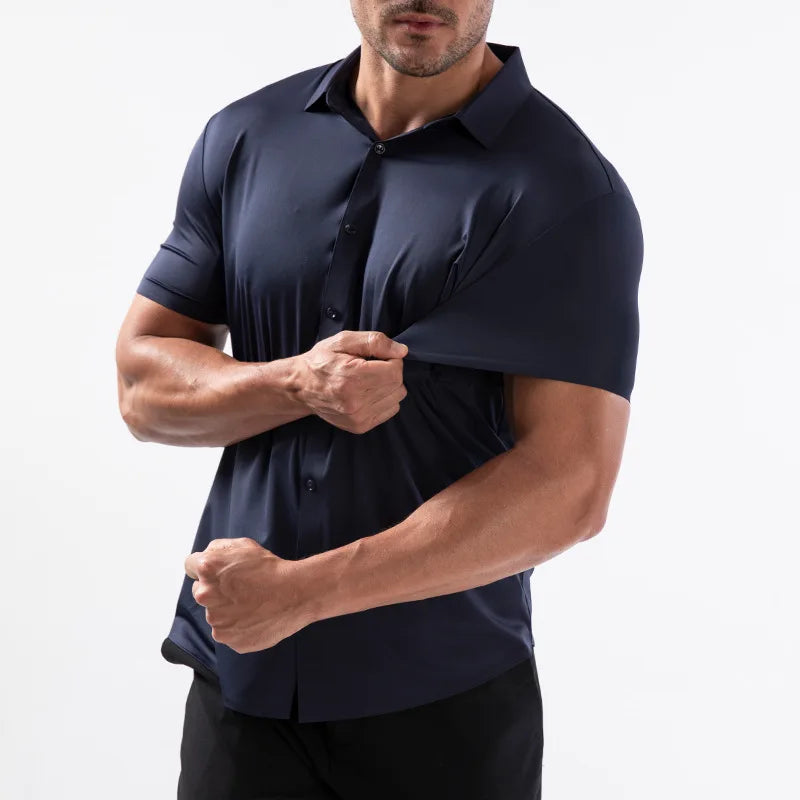 Wrinkle Free Stretchy Business Shirt Men's Short Sleeve