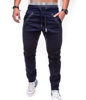 Men's Pencil Pants Thigh Stripes Drawstring Elastic Waist