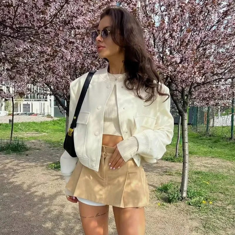 Bomber Jacket - Cropped Single Breast Classy Jacket Women's Wear