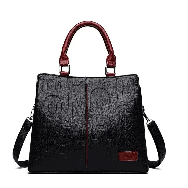 Large Capacity Soft Leather Embossed Letters Ladies Handbag Women's
