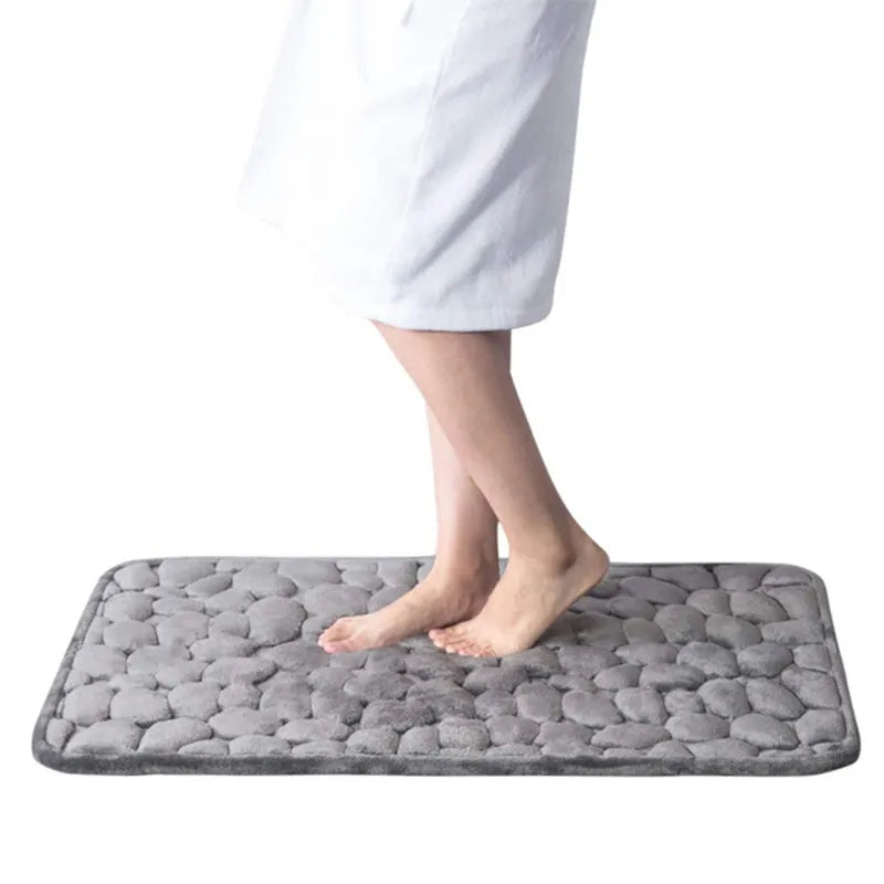 Cloud-Soft Non Slip Bath Mat Cobblestone Memory Foam Shower Rug