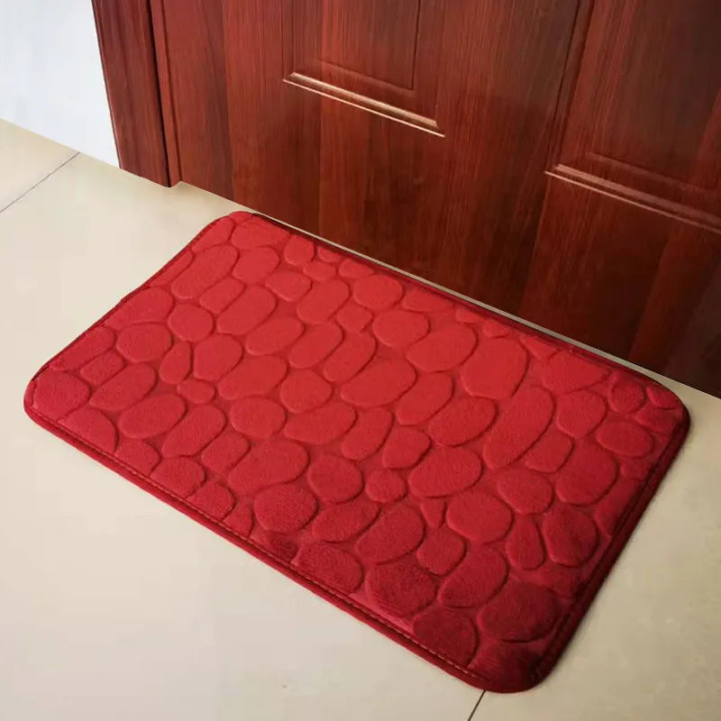 Cloud-Soft Non Slip Bath Mat Cobblestone Memory Foam Shower Rug