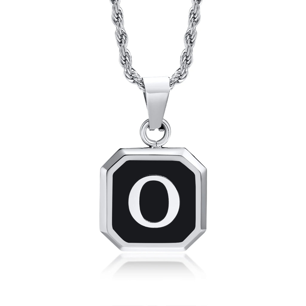 Name Initial Personalised Necklace A-Z Square Stainless Steel Pendant