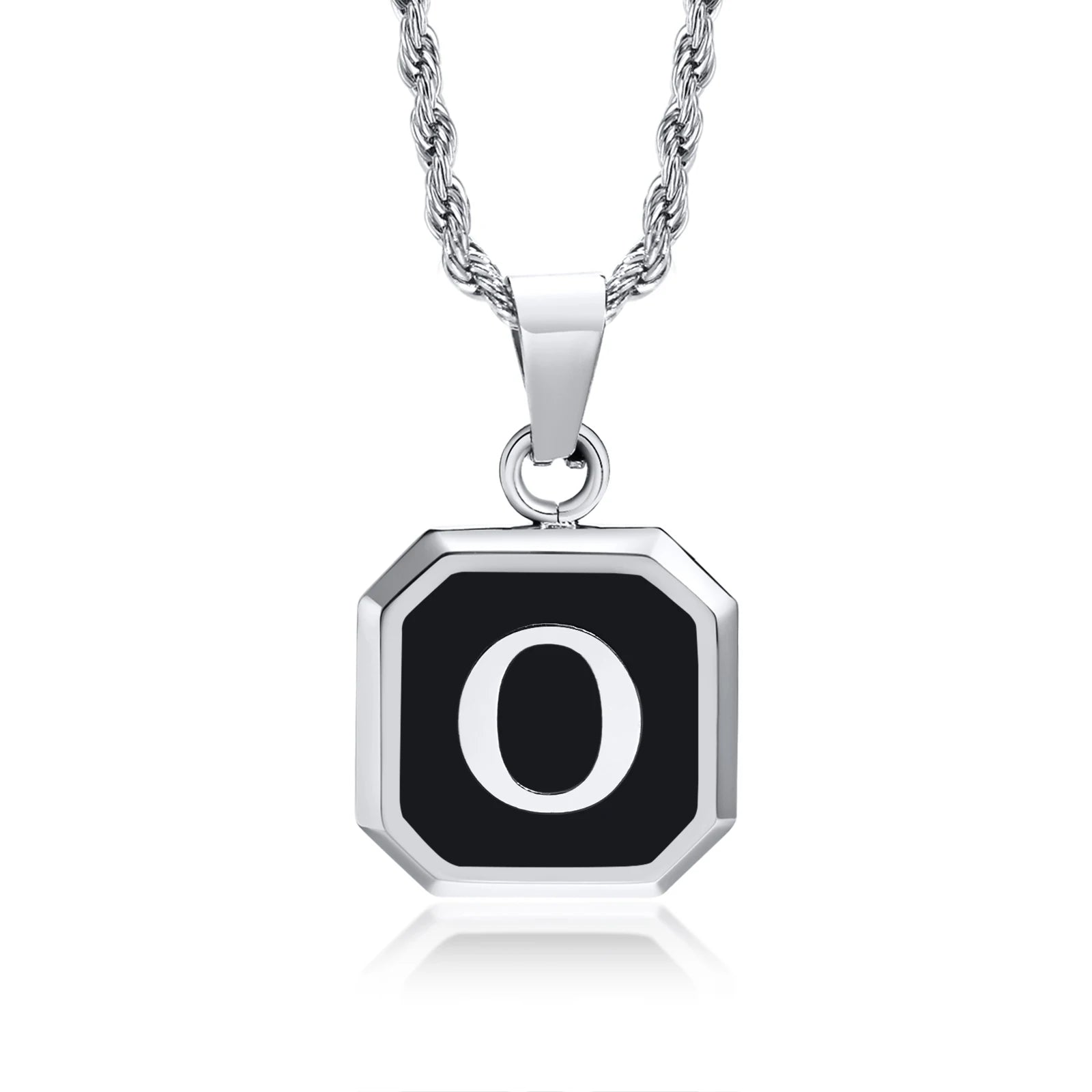Name Initial Personalised Necklace A-Z Square Stainless Steel Pendant