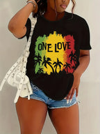 One Love Sunset Palm Tree T-shirt - Reggae Graphic