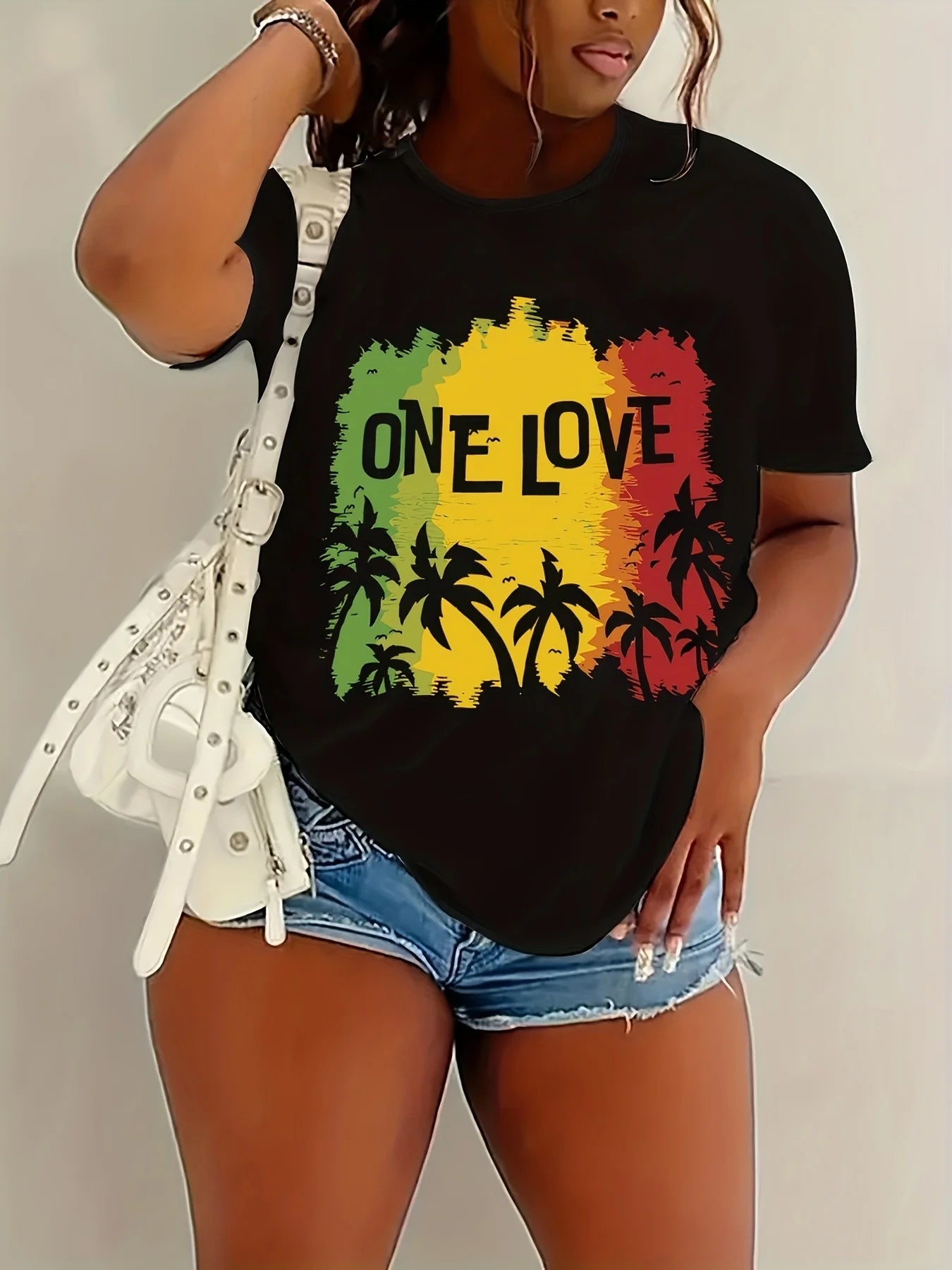 One Love Sunset Palm Tree T-shirt - Reggae Graphic