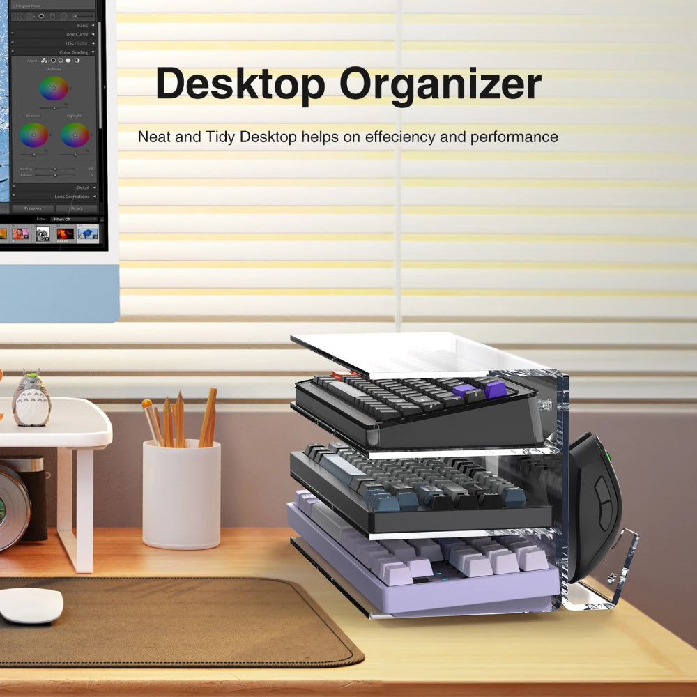 Keyboard Mouse Desk Tidy Organiser 3-Tier Stand Computer Storage