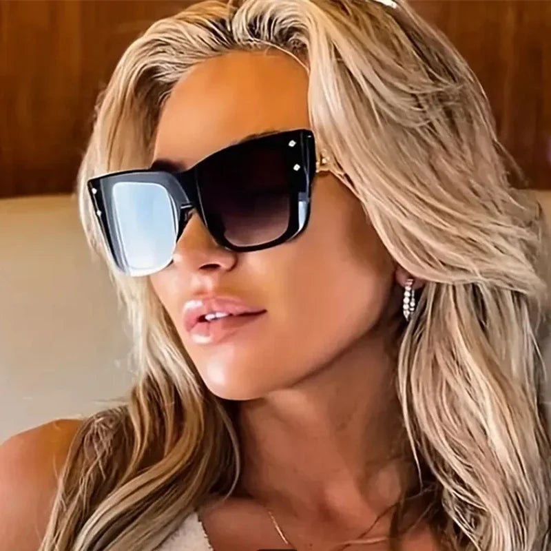 Oversized Cat Eye Sunglasses with Gold Chain Detail - Gradient Lens Luxury