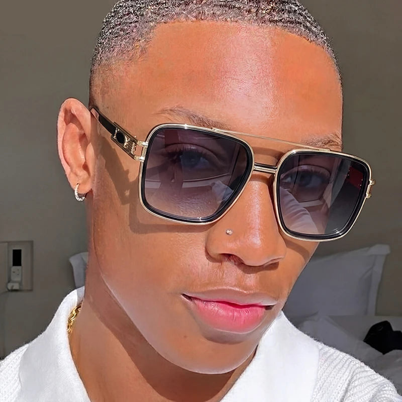Oversized Fashion Sunglasses Double Bridge Steampunk Square Frame