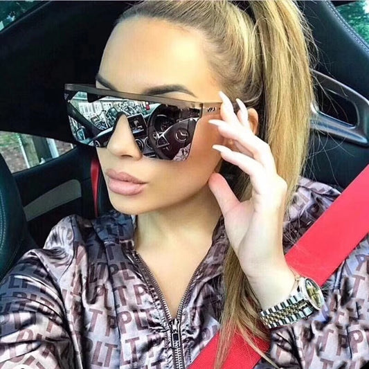 Oversized Large Big-Frame Flat-Top Unisex Sunglasses