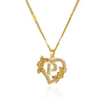 Initials Gold Necklace Zircon Flower Love Heart