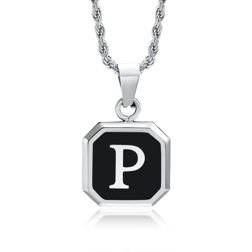 Name Initial Personalised Necklace A-Z Square Stainless Steel Pendant