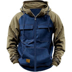 Patchwork Hoodie With Zipper Heavyweight Thick Fleece Multi Pockets