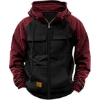 Patchwork Hoodie With Zipper Heavyweight Thick Fleece Multi Pockets