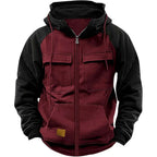 Patchwork Hoodie With Zipper Heavyweight Thick Fleece Multi Pockets