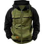 Patchwork Hoodie With Zipper Heavyweight Thick Fleece Multi Pockets